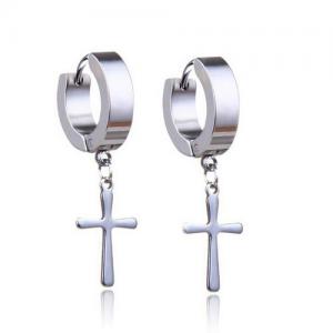 Stainless Steel Color Cross Men's Earring - KE95387-WGLN