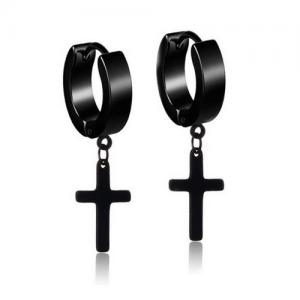 Stainless Steel Men's black cross Earring - KE95388-WGLN