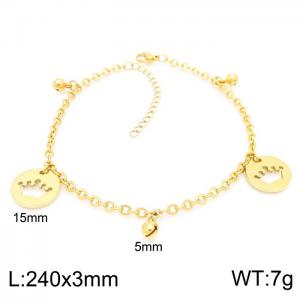 18k Gold Plated Crown Bell Pendants Adjustable Bracelet Stainless Steel Anklet Chain - KJ3170-Z