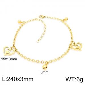 18k Gold Plated Valentine's Day Gifts Heart Bell Pendants Stainless Steel Anklet Chain - KJ3178-Z