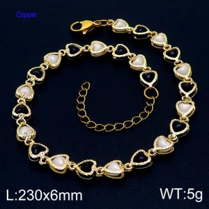 Europe White And Black Pearl Heart Copper Adjustable Anklet Temperament 18K Gold Plated Jewelry - KJ3495-Z