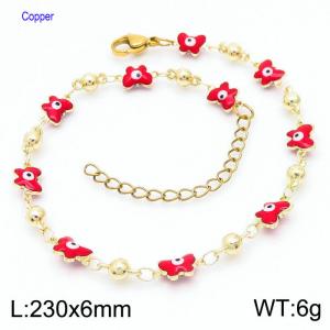 Fashion Red Butterfly Eye Beads Copper Adjustable Anklet 18K Gold Plated Womens Jewelry - KJ3498-Z