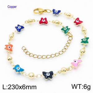 Fashion Colour Butterfly Eye Beads Copper Adjustable Anklet 18K Gold Plated Womens Jewelry - KJ3499-Z