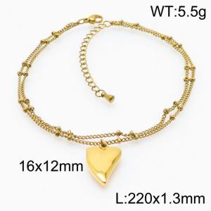 1.3mm Double Layer Chain  Bracelet Women Stainless Steel With Heart Charm Gold Color - KJ3518-Z