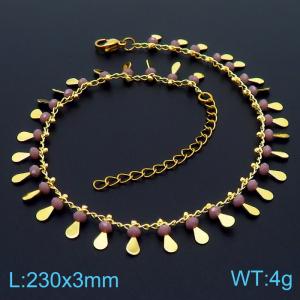 Stainless steel 230x3mm cuban mixed chain lobster clasp many purple plastic beads cooper charm beautiful gold anklet - KJ3549-Z