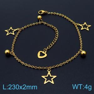 Gold Color Five Pointed Stars Beads Heart Cuban Chain Lobster Claw Clasp Stainless Steel Pendant Anklet For Women - KJ3557-TK