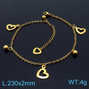 Gold Color Beads Heart Cuban Chain Lobster Claw Clasp Stainless Steel Anklet For Women - KJ3559-TK