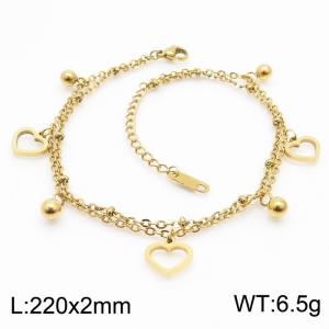 Simple stainless steel heart-shaped double layered cross women's anklet - KJ3582-RY