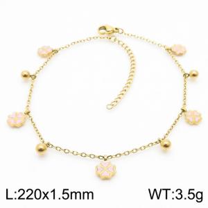 Fashionable pink heart-shaped gold bead titanium steel bracelet - KJ3595-RY