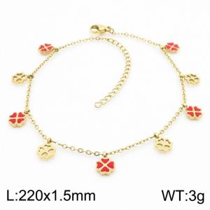 Titanium steel red hollow lucky grass round bead gold bracelet - KJ3599-RY
