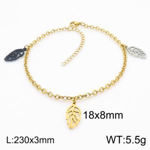 European and American fashion stainless steel 200 × 3mm O-shaped Chain Hanging 3 Colors Hollow Leaf Pendant Charm Gold Bracelet - KJ3614-ZC