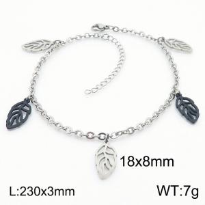 European and American fashion stainless steel 200 × 3mm O-shaped Chain Hanging 2 Color Hollow Leaf Pendant Charm Silver  Bracelet - KJ3615-ZC