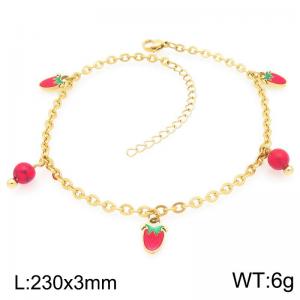 Wholesale Stainless Steel Beads Strawberry Pendant Link Chain Bracelets For Girl Gift Fashion Jewelry Bracelet - KJ4393-Z