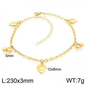 Stainless Steel Geometric Bracelet With Heart Pendant Gold Color - KJ4430-Z