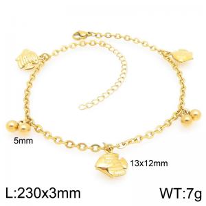 Stainless Steel Geometric Bracelet With Fish Pendant Gold Color - KJ4448-Z