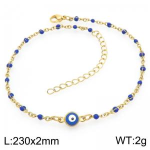 Gold-Plated Stainless Steel Blue Eye Charm Links Bracelet - KJ4514-Z