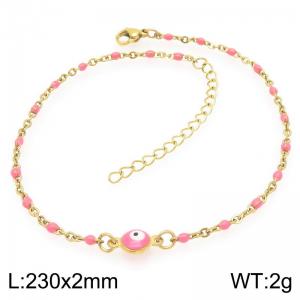 Gold-Plated Stainless Steel Pink Eye Charm Links Bracelet - KJ4520-Z