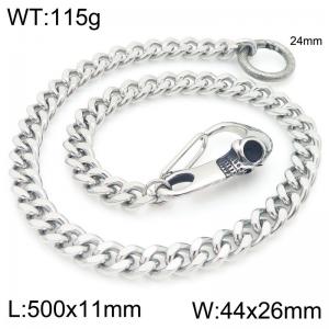 Fashion punk style stainless steel skull cast buckle 11mm double-sided ground Cuban chain pants chain - KK090-Z