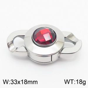 Silver Color Stainless Steel Red Glass Clasp - KLJ8524-Z