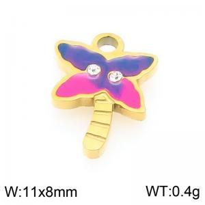 Stainless steel diamond inlaid colored coconut tree gold-plated accessories - KLJ9499-ZLA