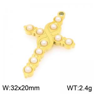 Stainless steel pearl inlaid cross gold plated accessory - KLJ9538-ZLA