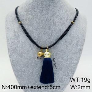 Fashion Gold Beads Black Tassel Titanium Steel Necklace - KN108059-Z
