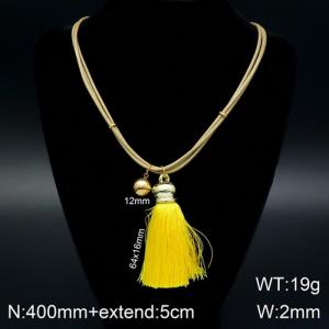 Light Luxury Temperament Gold Beads Yellow Tassel Titanium Steel Necklace - KN108062-Z