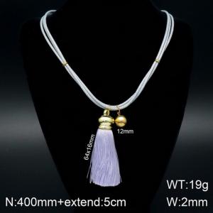 Versatile Gold Beads Purple Tassel Titanium Steel Necklace - KN108063-Z