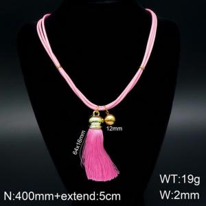 Fashion Gold Beads Pink Tassel Titanium Steel Necklace - KN108066-Z