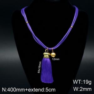Fashion Gold Beads Deep Purple Tassel Titanium Steel Necklace - KN108068-Z