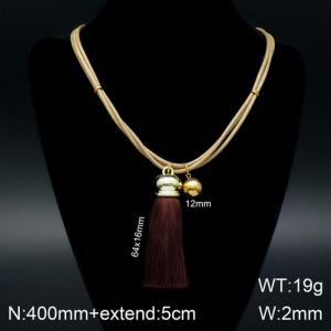 Fashion Gold Beads Brown Tassel Titanium Steel Necklace - KN108069-Z