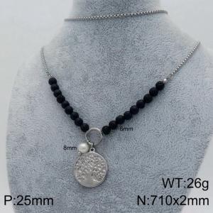 New Handmade Round Apple Tree Beaded Stainless Steel Necklace - KN109232-Z
