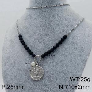 New Handmade Round Apple Tree Beaded Stainless Steel Necklace - KN109234-Z
