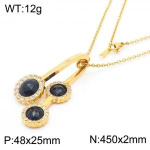 Stainless Steel Stone & Crystal Necklace - KN17364-K