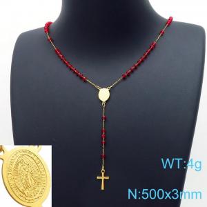 Stainless Steel Rosary Necklace - KN198113-HDJ