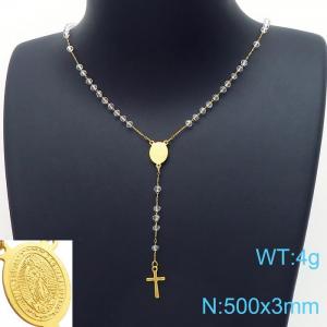 Stainless Steel Rosary Necklace - KN198114-HDJ