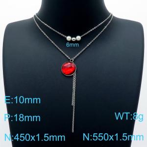 Women's double layer necklace with crystal, glass and pearl - KN201988-Z