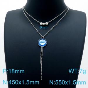Women's double layer necklace with crystal, glass and pearl - KN201989-Z
