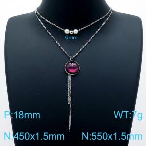 Women's double layer necklace with crystal, glass and pearl - KN201990-Z