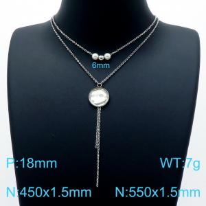 Women's double layer necklace with crystal, glass and pearl - KN201991-Z
