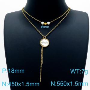 Women's double layer necklace with crystal, glass and pearl - KN201993-Z