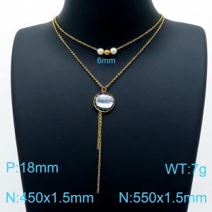 Women's double layer necklace with crystal, glass and pearl - KN201994-Z