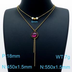 Women's double layer necklace with crystal, glass and pearl - KN201995-Z