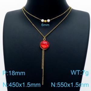 Women's double layer necklace with crystal, glass and pearl - KN201997-Z