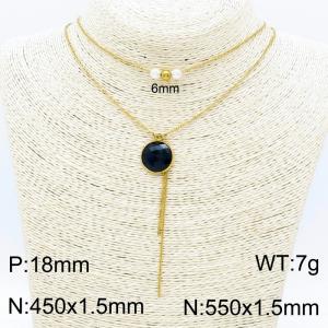 Women's double layer necklace with crystal, glass and pearl - KN202000-Z