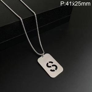Stainless Steel Letter Necklace - KN227500-WGLB