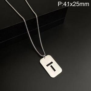 Stainless Steel Letter Necklace - KN227501-WGLB