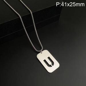 Stainless Steel Letter Necklace - KN227502-WGLB