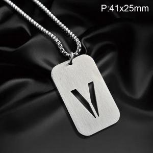 Stainless Steel Letter Necklace - KN227503-WGLB