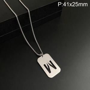 Stainless Steel Letter Necklace - KN227504-WGLB
